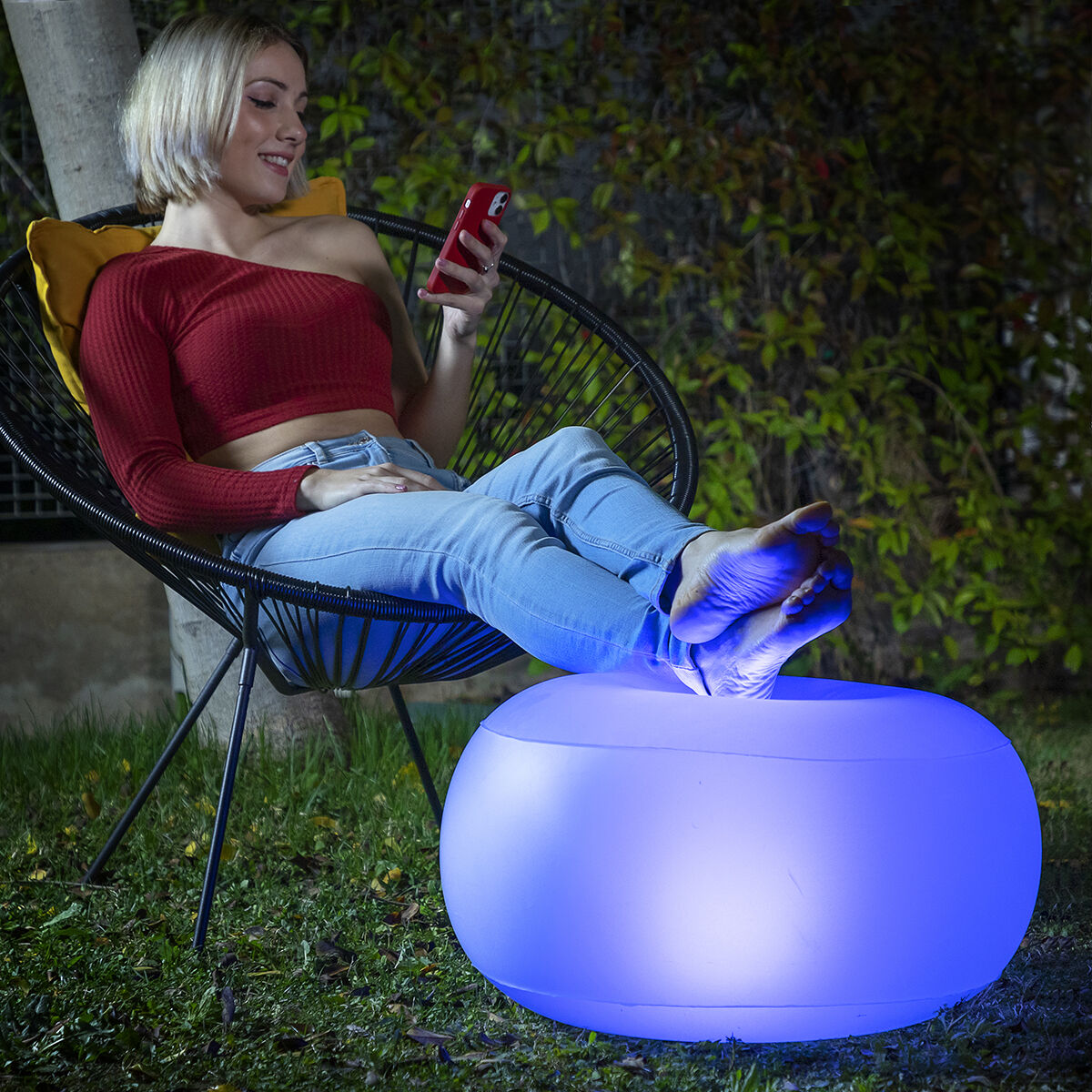 Aufblasbarer Hocker mit mehrfarbiger LED-Beleuchtung und Fernbedienung Pulight Garten, Gartenmöbel und Zubehör InnovaGoods - AWK Flagship