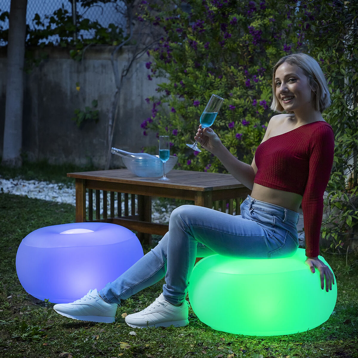 Aufblasbarer Hocker mit mehrfarbiger LED-Beleuchtung und Fernbedienung Pulight Garten, Gartenmöbel und Zubehör InnovaGoods - AWK Flagship