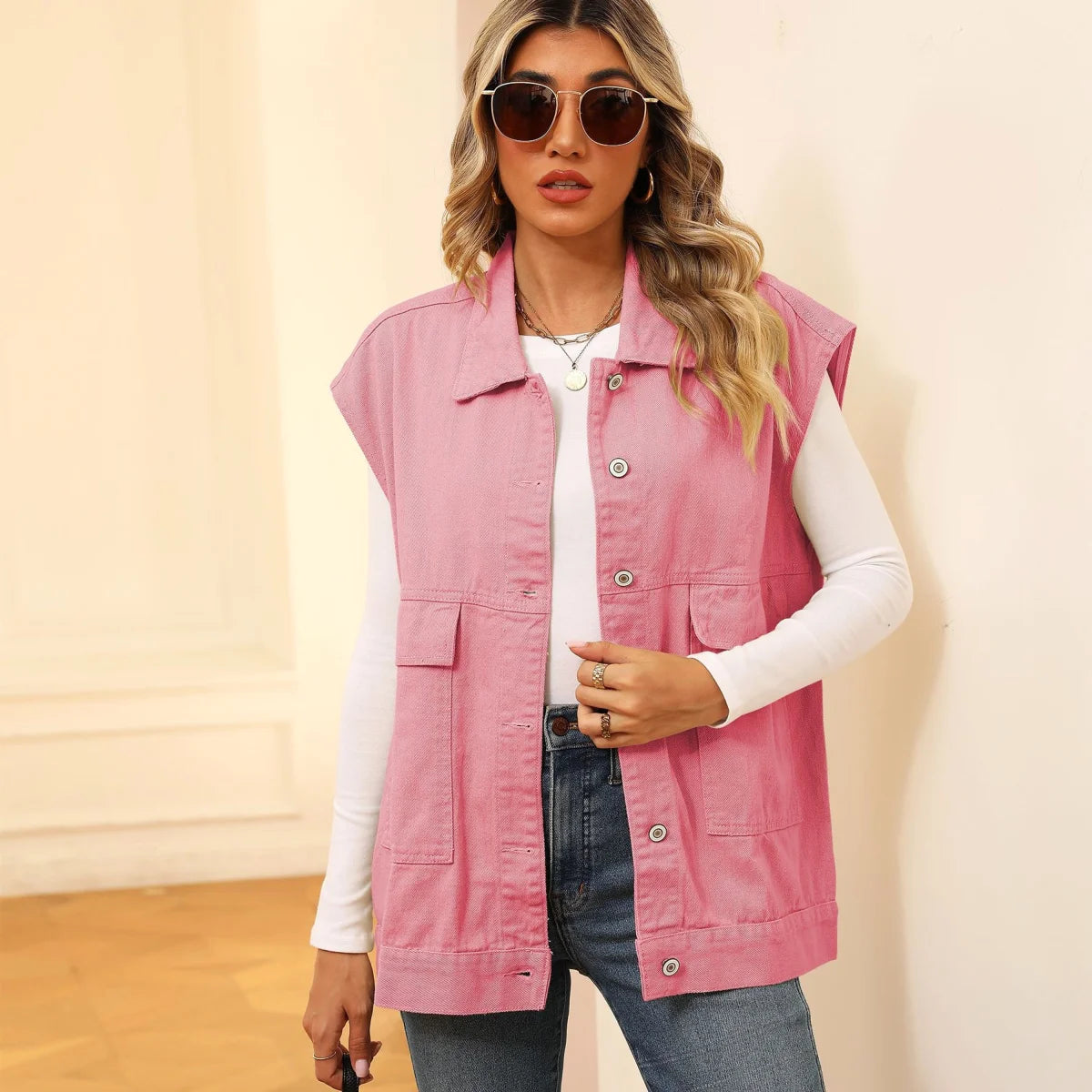 A.1 Damen Jeansweste mit großen Taschen