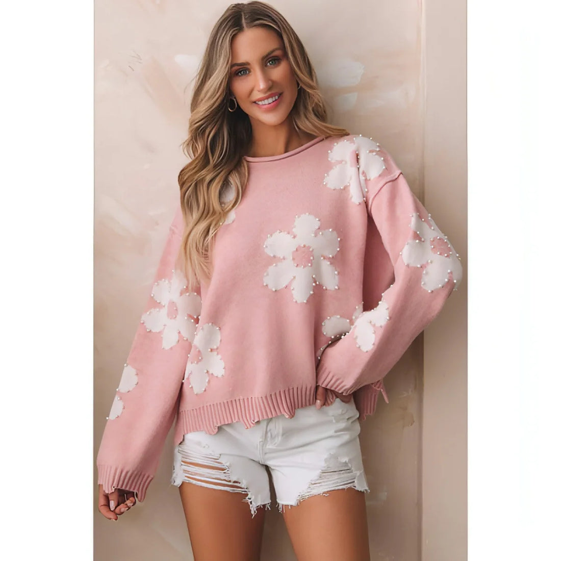 A.1 Damen Langarm-Pullover mit überschnittener Schulter – Detailansicht 1