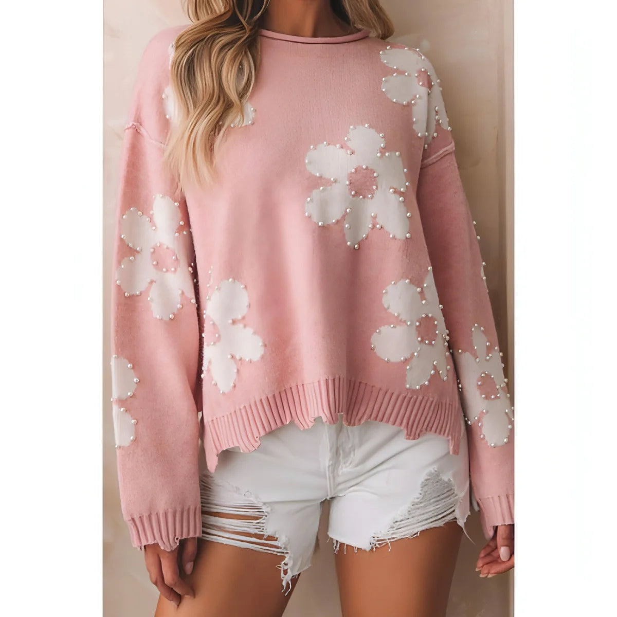 A.1 Damen Langarm-Pullover mit überschnittener Schulter – Produktansicht 2