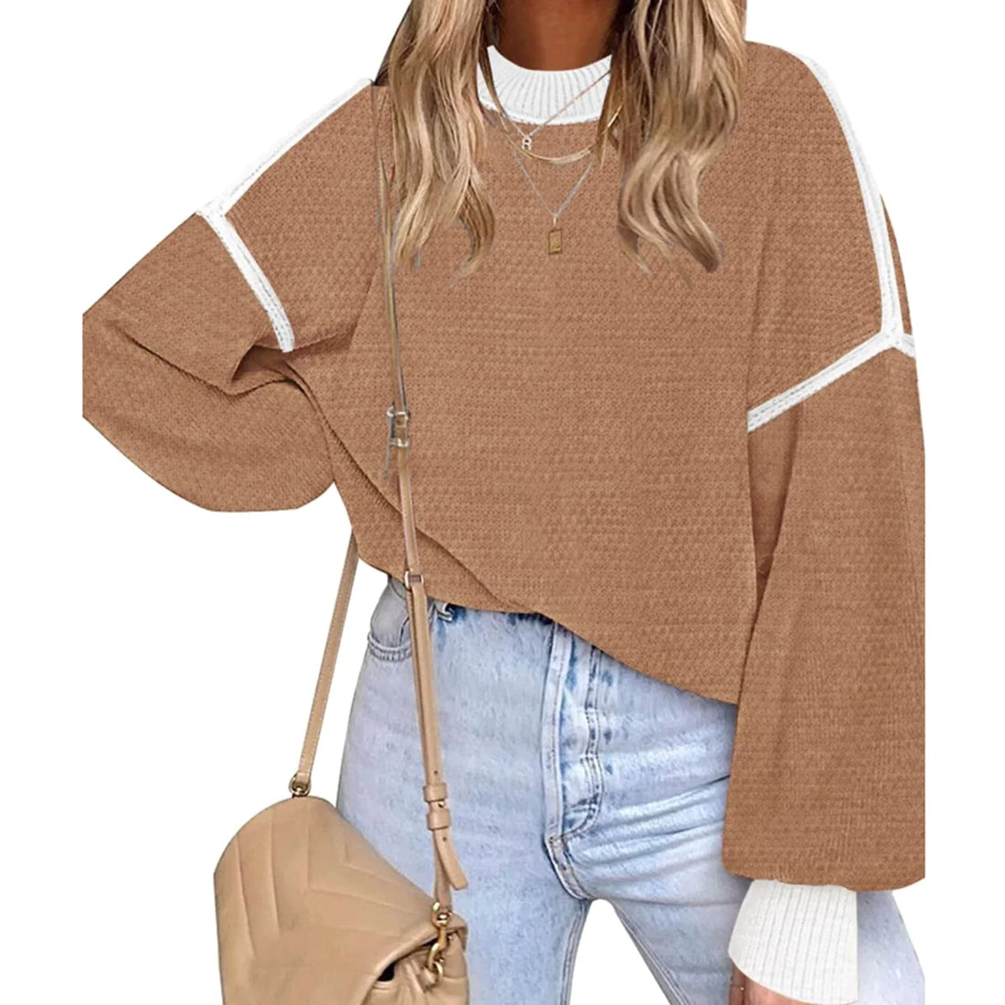 A.1 Damen Pullover locker mit V-Ausschnitt – Detailansicht 2