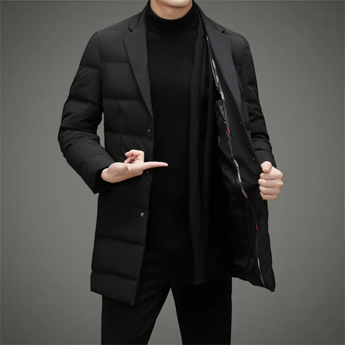 A.1 Herren Daunenjacke mit Schalkragen – Detailansicht 2