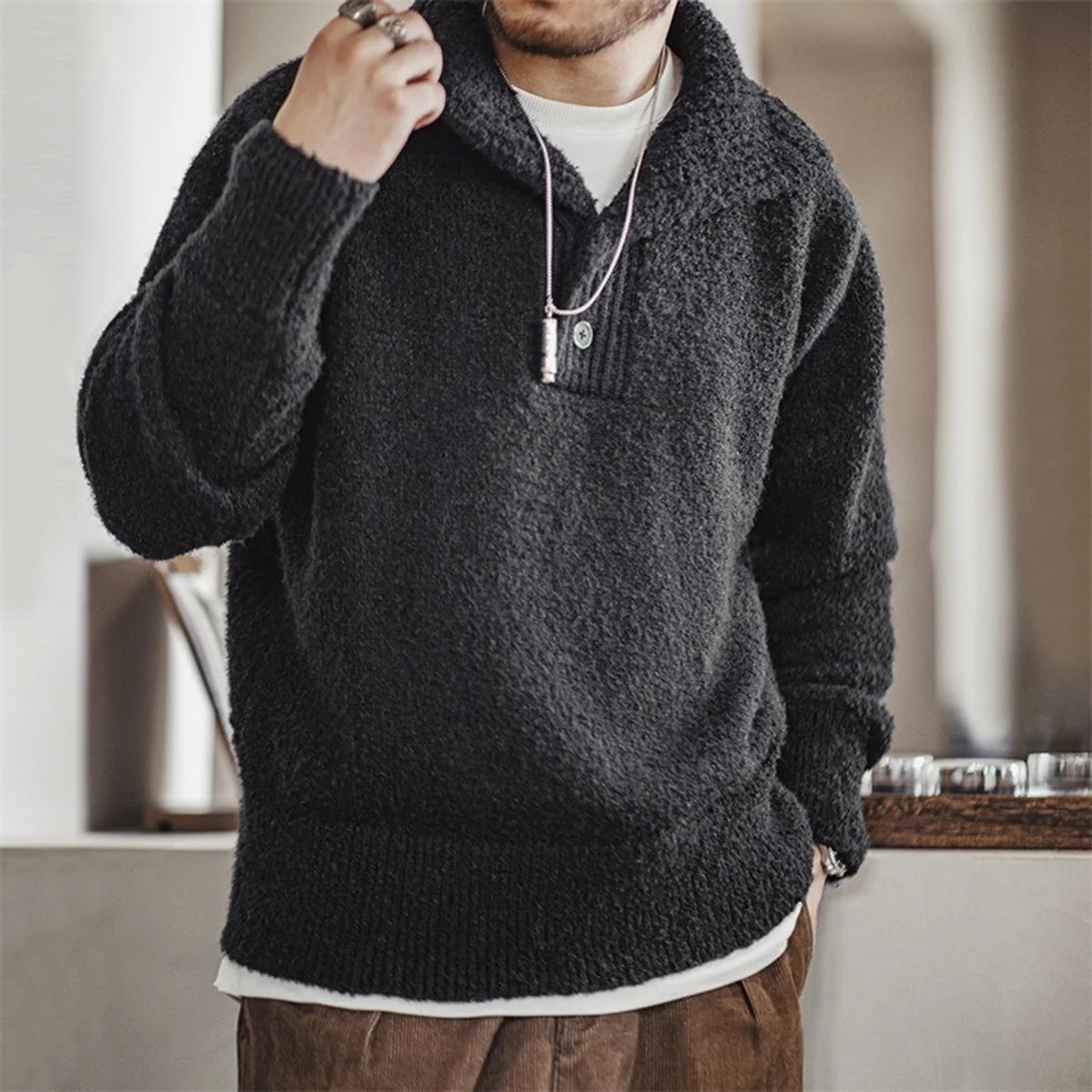 A.1 Herren Thermo-Pullover mit Kapuze