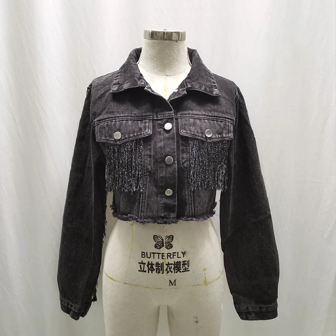 A1 Damen Jeansjacke mit Fransen – Detailansicht 1
