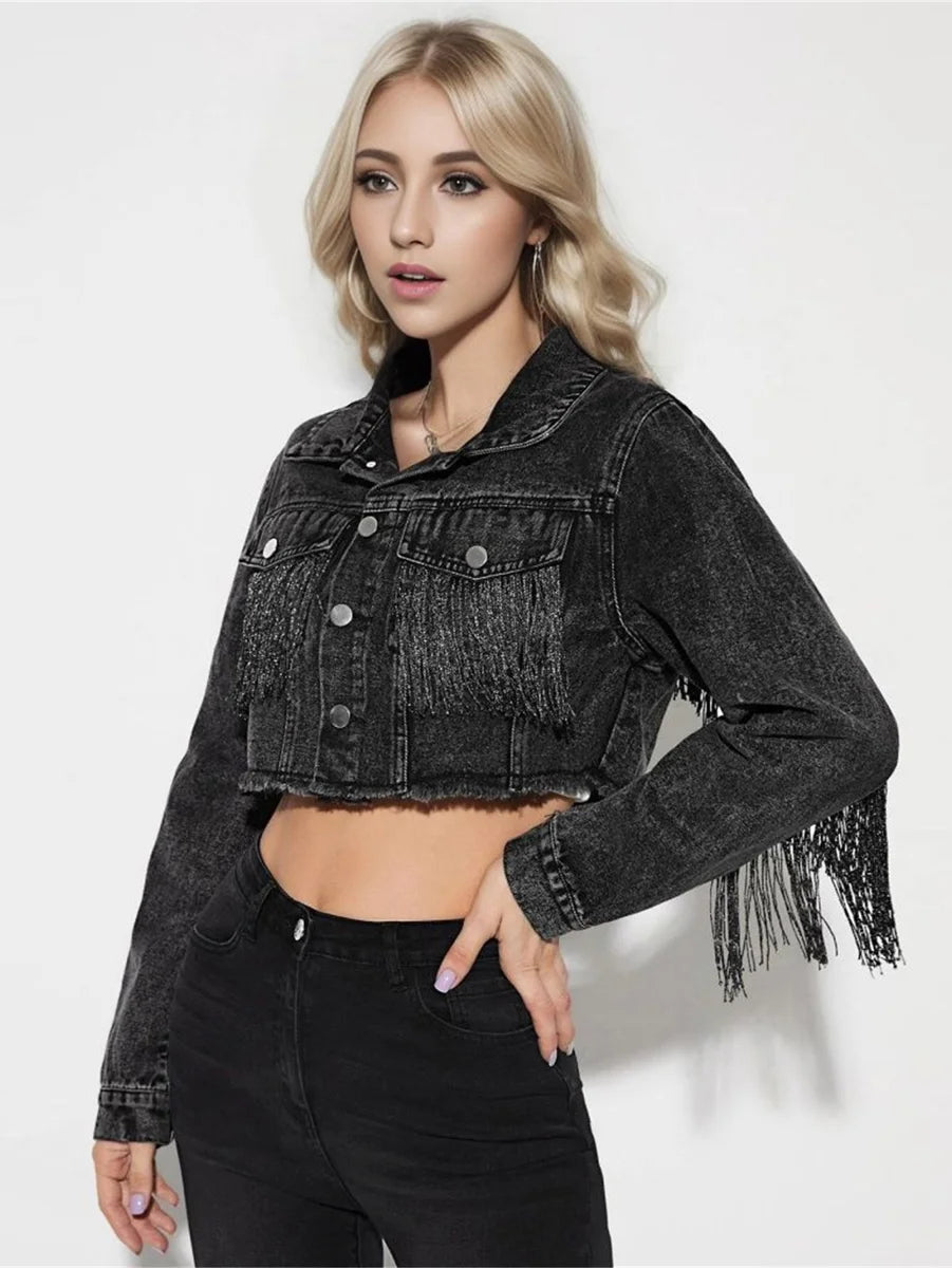 A1 Damen Jeansjacke mit Fransen – Detailansicht 2