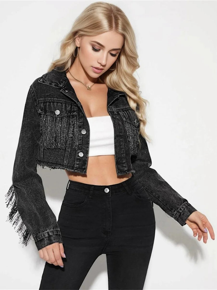 A1 Damen Jeansjacke mit Fransen