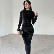 A1 Damen Plisseekleid mit langen Ärmeln