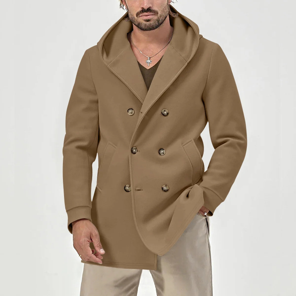 A1 Kapuzen-Trenchcoat mit Doppelknopfleiste