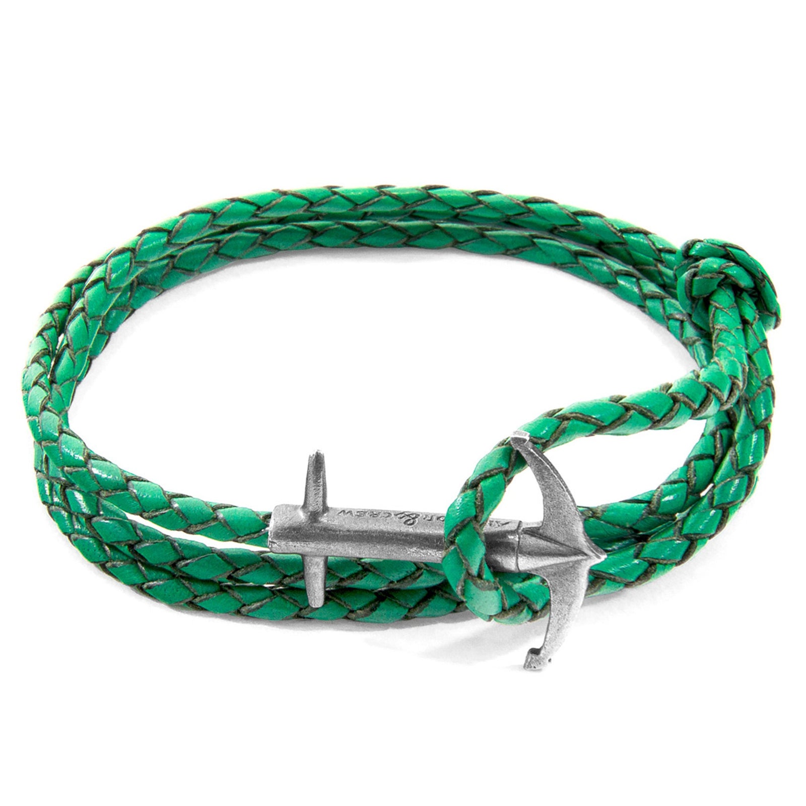 Admiral Anchor Silberarmband aus geflochtenem Leder – Farngrün – Produktansicht 2
