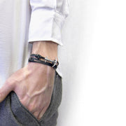 Admiral Anchor Silberarmband aus flachem Leder – Kohlschwarz