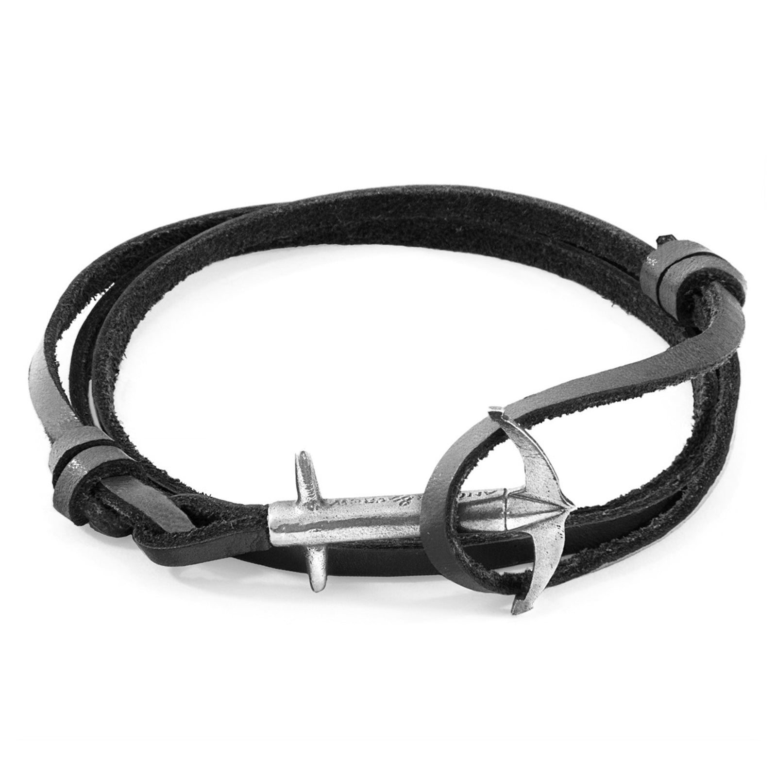 Admiral Anchor Silberarmband aus flachem Leder – Kohlschwarz – Produktansicht 2