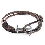 Admiral Anchor Silberarmband aus flachem Leder – Dunkelbraun