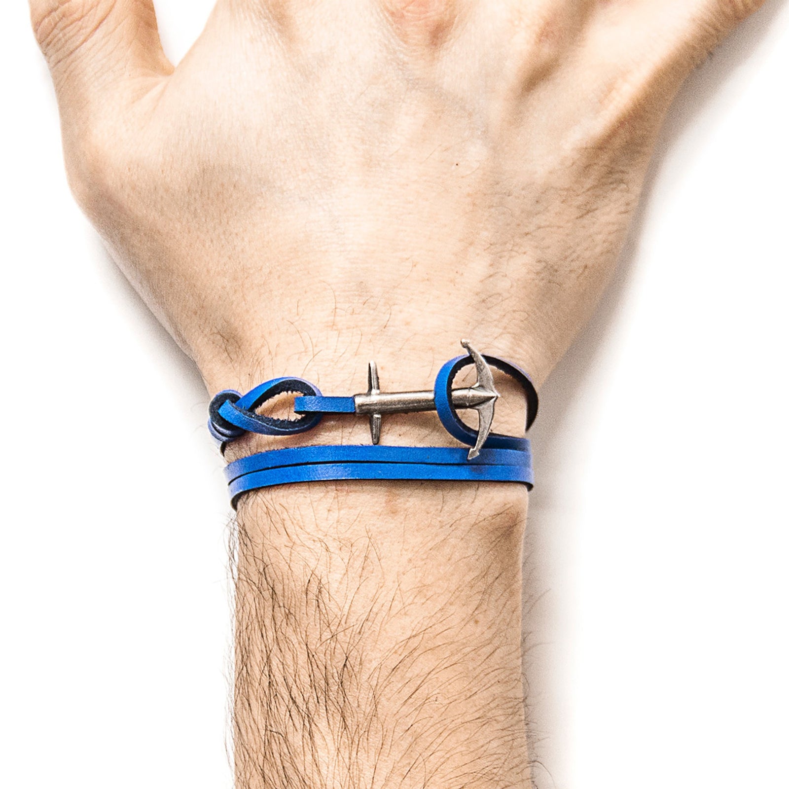 Admiral Anchor Silberarmband aus flachem Leder – Königsblau – Produktansicht 2
