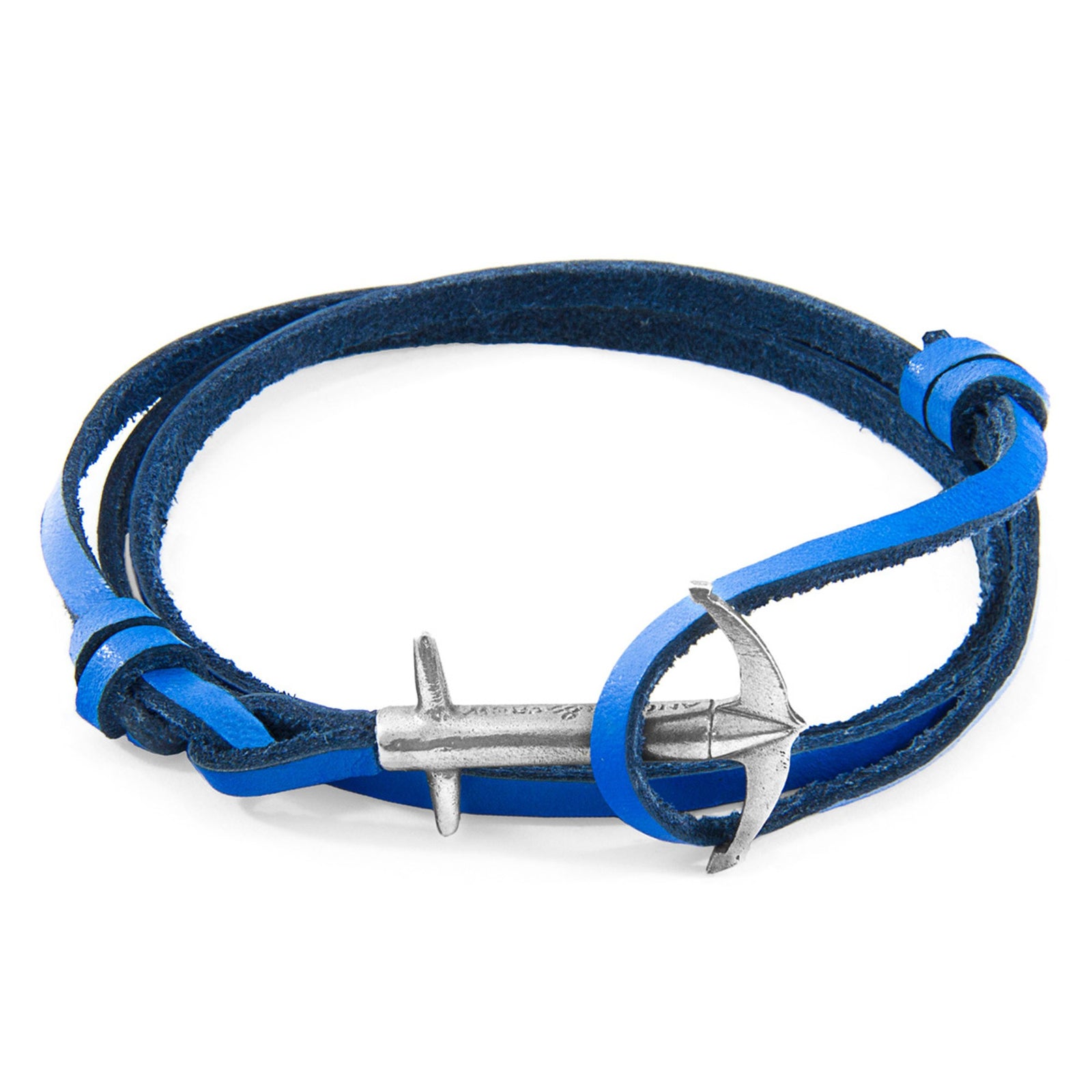 Admiral Anchor Silberarmband aus flachem Leder – Königsblau