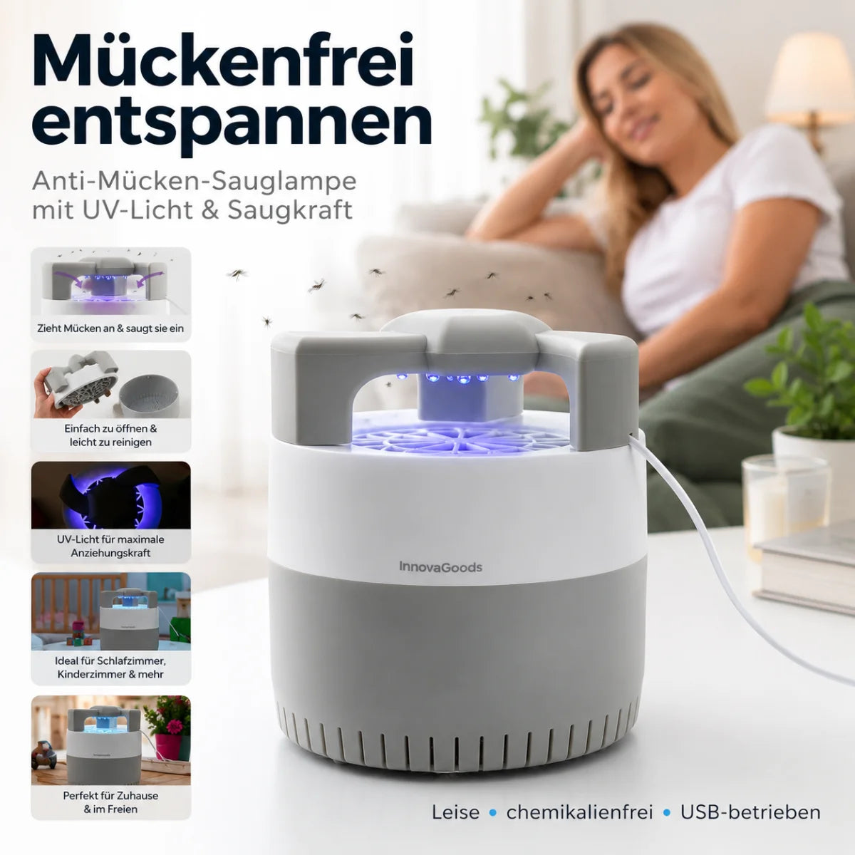 Anti-Mücken-Sauglampe mit UV-Licht und USB – Anwendung und Details