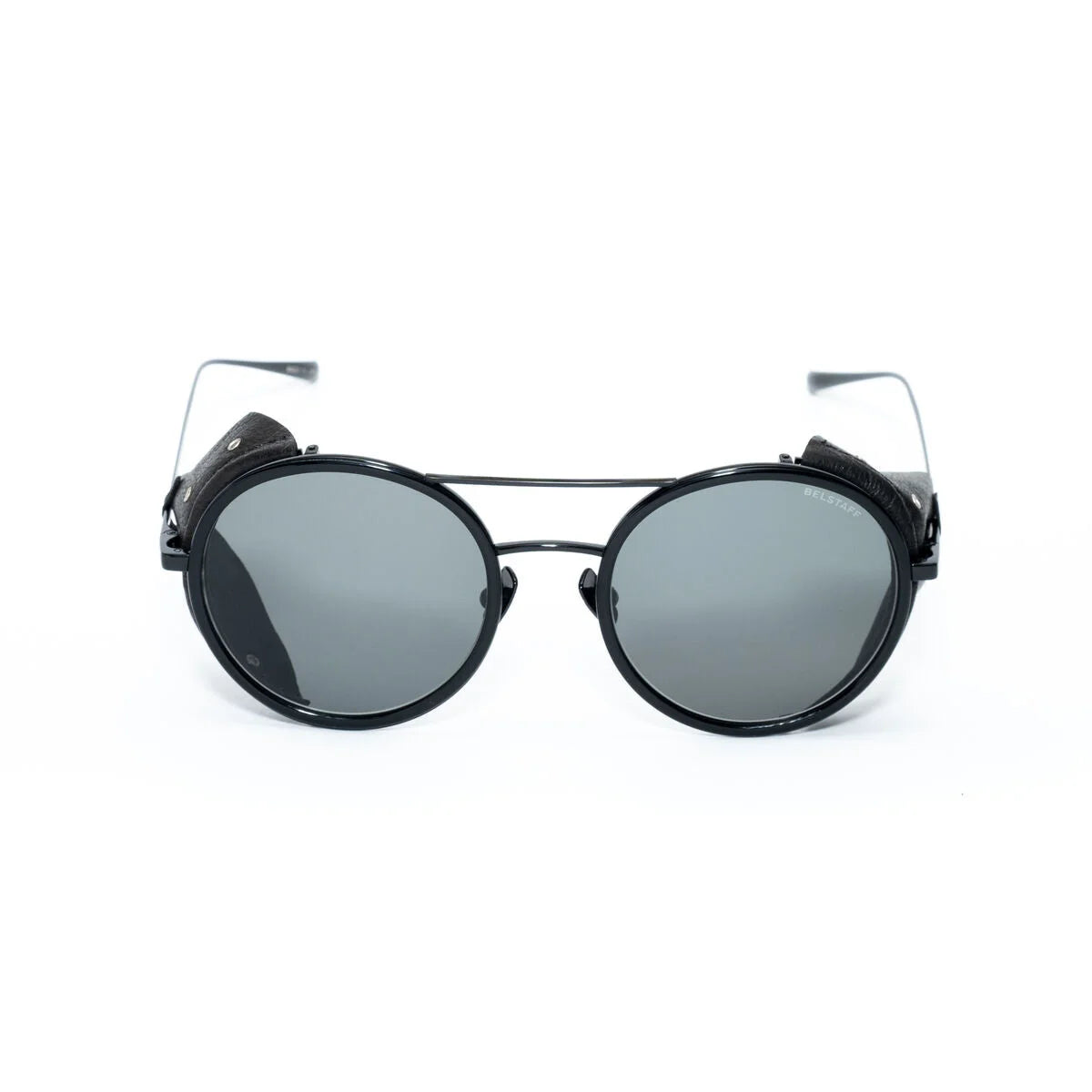 Belstaff sonnenbrille unisex schwarz mit rundem rahmen und seitenblenden kombiniert stilvolles design UV400 protection
