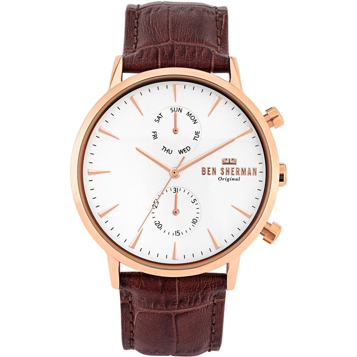 Ben Sherman Herrenuhr Gold Edelstahl Braun Lederarmband für stilvolle Herrenmode