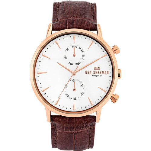 Ben Sherman Herrenuhr Gold Edelstahl Braun Lederarmband für stilvolle Herrenmode