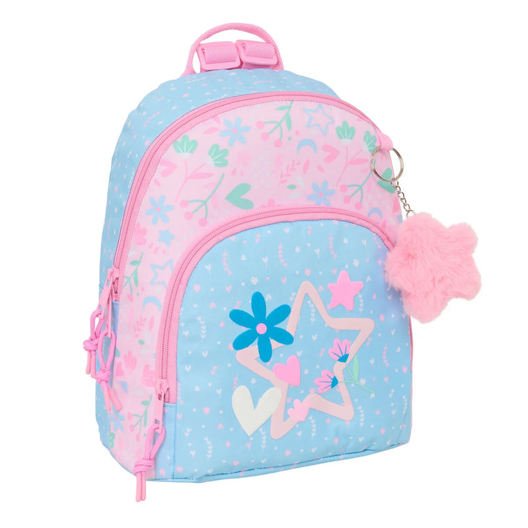 BlackFit8 Smile Mini-Rucksack in Rosa und Hellblau von vorn