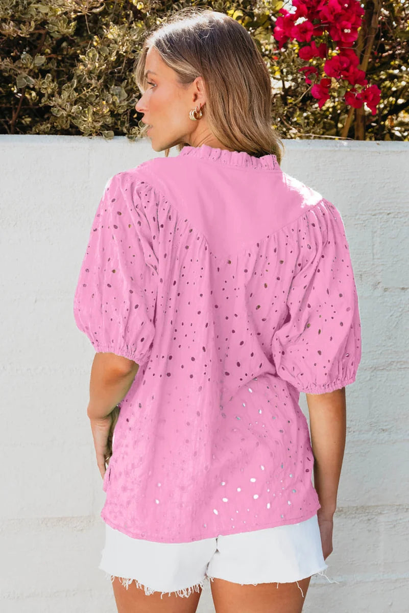 Bonbon Damen Bluse mit Blumenstickerei – Produktansicht 3