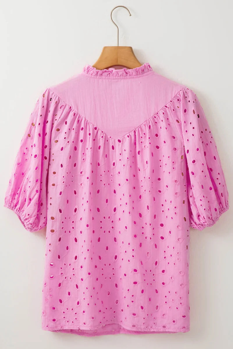 Bonbon Damen Bluse mit Blumenstickerei – Detailansicht 4