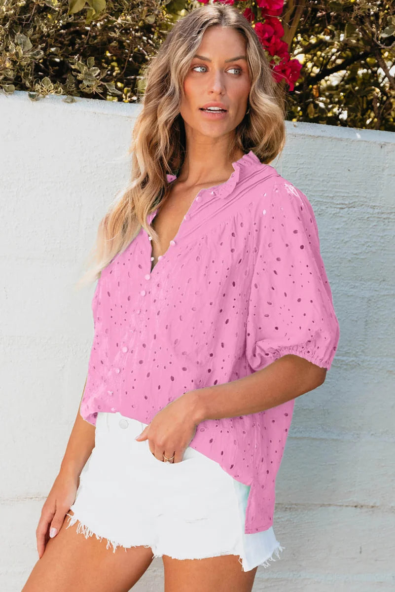 Bonbon Damen Bluse mit Blumenstickerei – Produktansicht 4