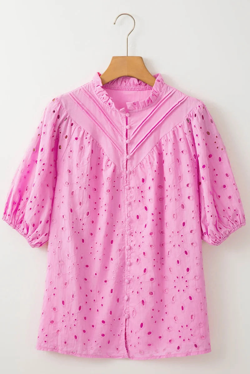 Bonbon Damen Bluse mit Blumenstickerei – Detailansicht 3
