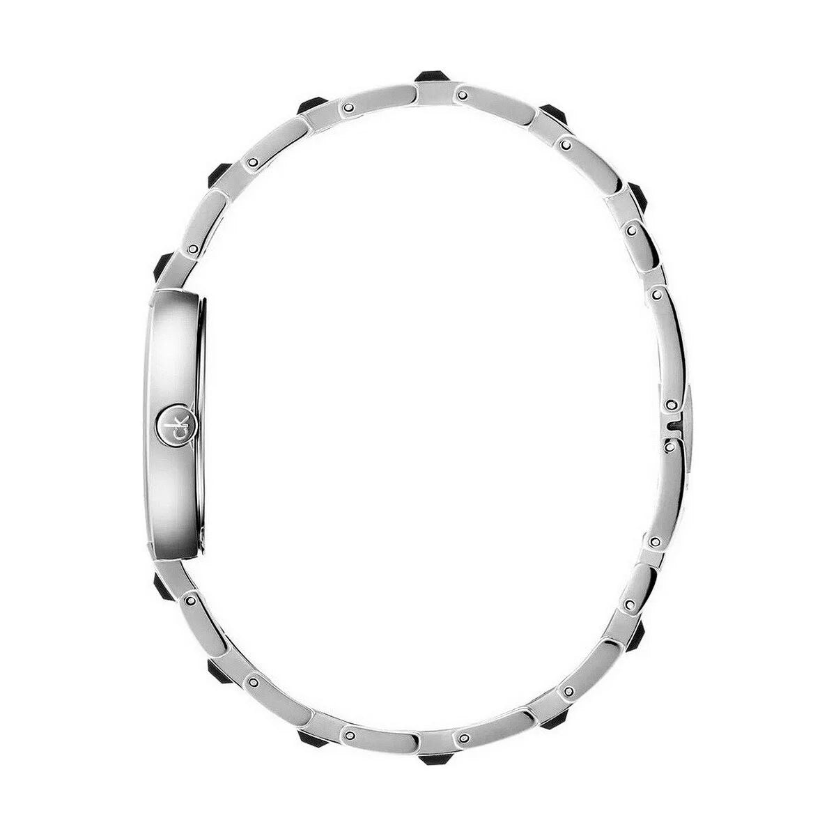 Silberne Damenarmbanduhr mit schwarzen Akzenten, Mesmerise Damenuhr aus Edelstahl