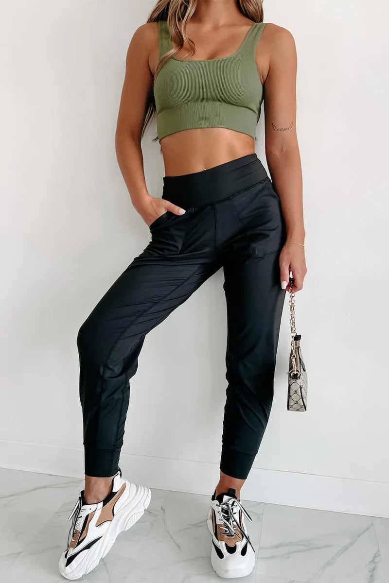 Damen High-Waist Jogginghose mit Taschen – Detailansicht 4