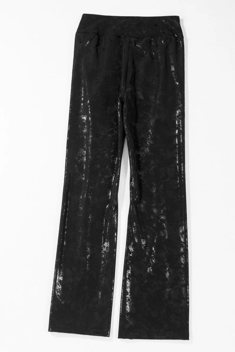 Schwarze Damen High-Waist Leggings in Lederoptik – Detailansicht 5