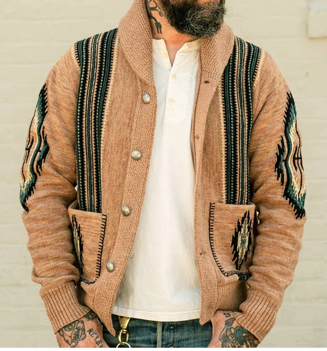 Damen Jacquard-Strickmantel für Herbst & Winter – Detailansicht 4