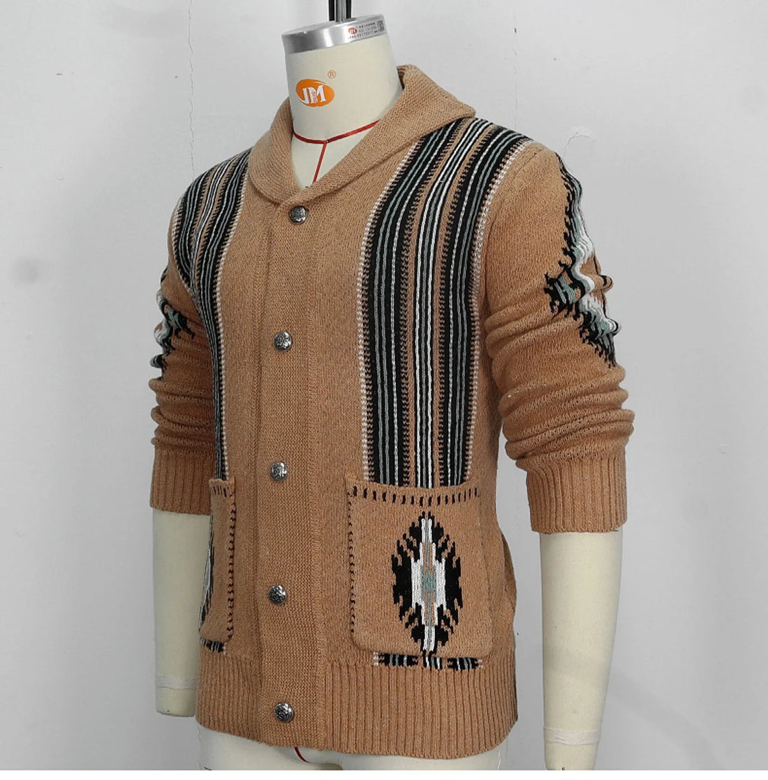 Damen Jacquard-Strickmantel für Herbst & Winter – Detailansicht 5