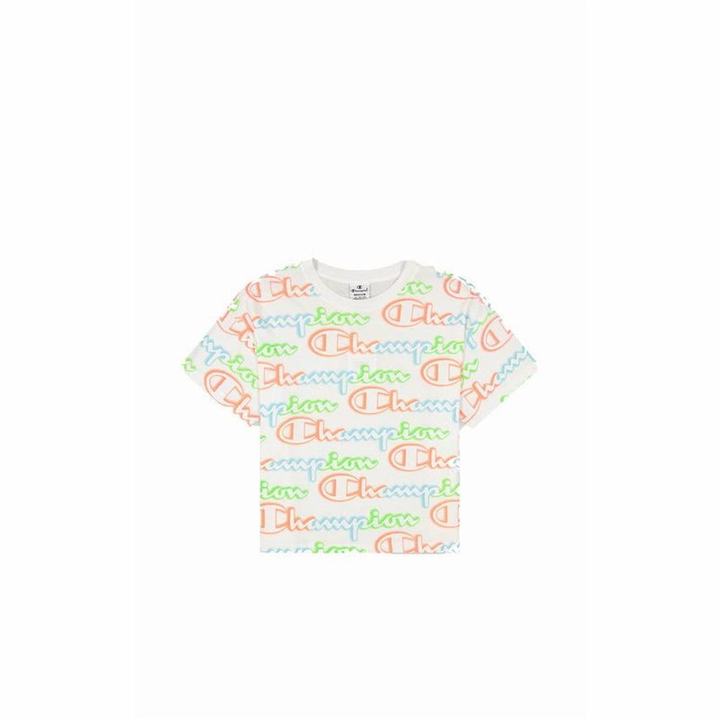 Damen Kurzarm T Shirt Champion Crewneck Croptop Weiß