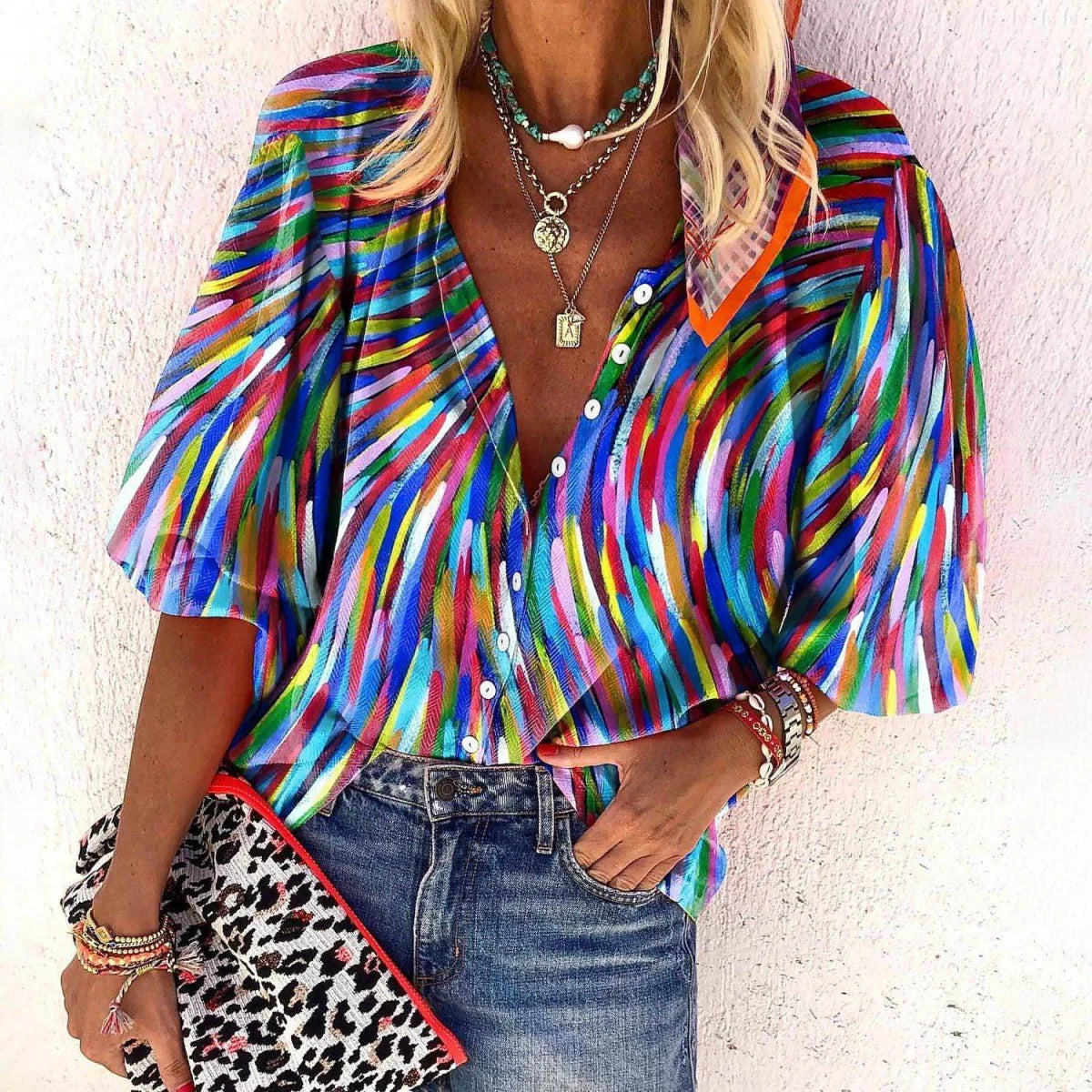 Damen Langarmshirt mit 3D-Blumenprint – Produktansicht 3