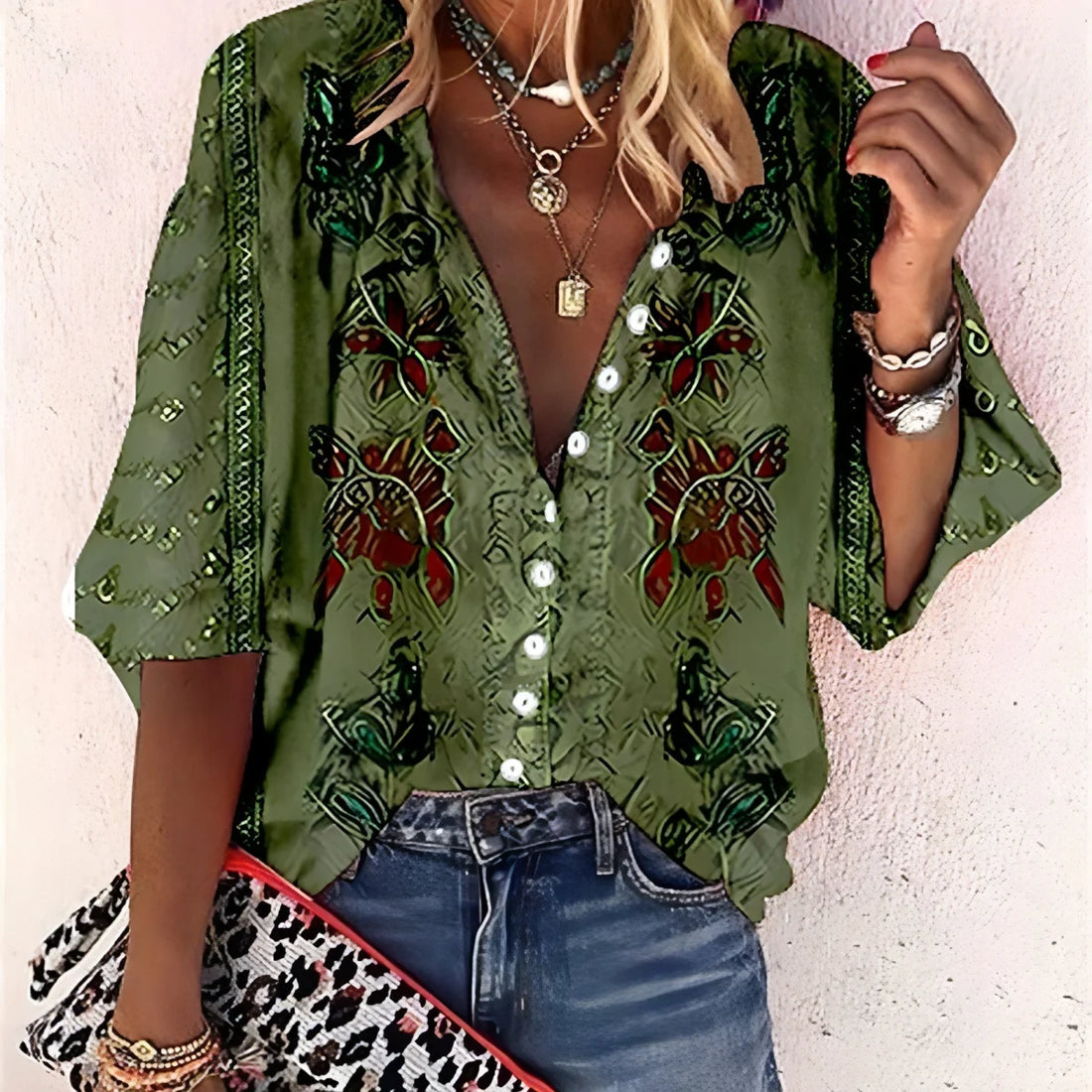 Damen Langarmshirt mit 3D-Blumenprint – Detailansicht 2