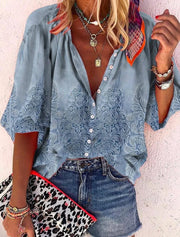 Damen Langarmshirt mit 3D-Blumenprint