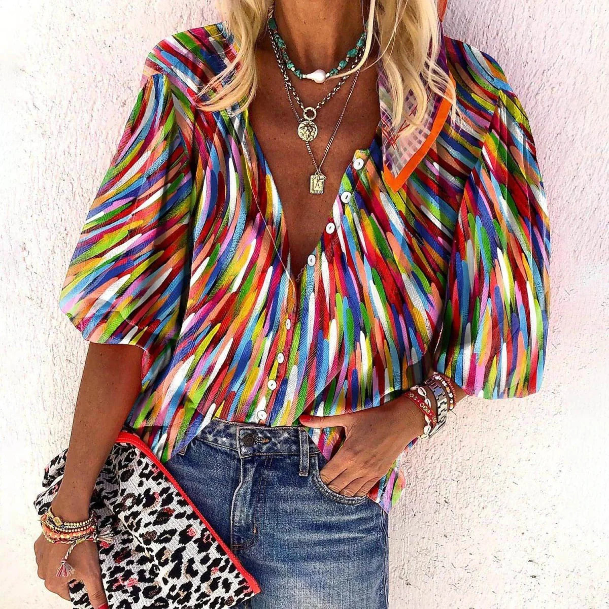 Damen Langarmshirt mit 3D-Blumenprint – ausgewählte Produktansicht