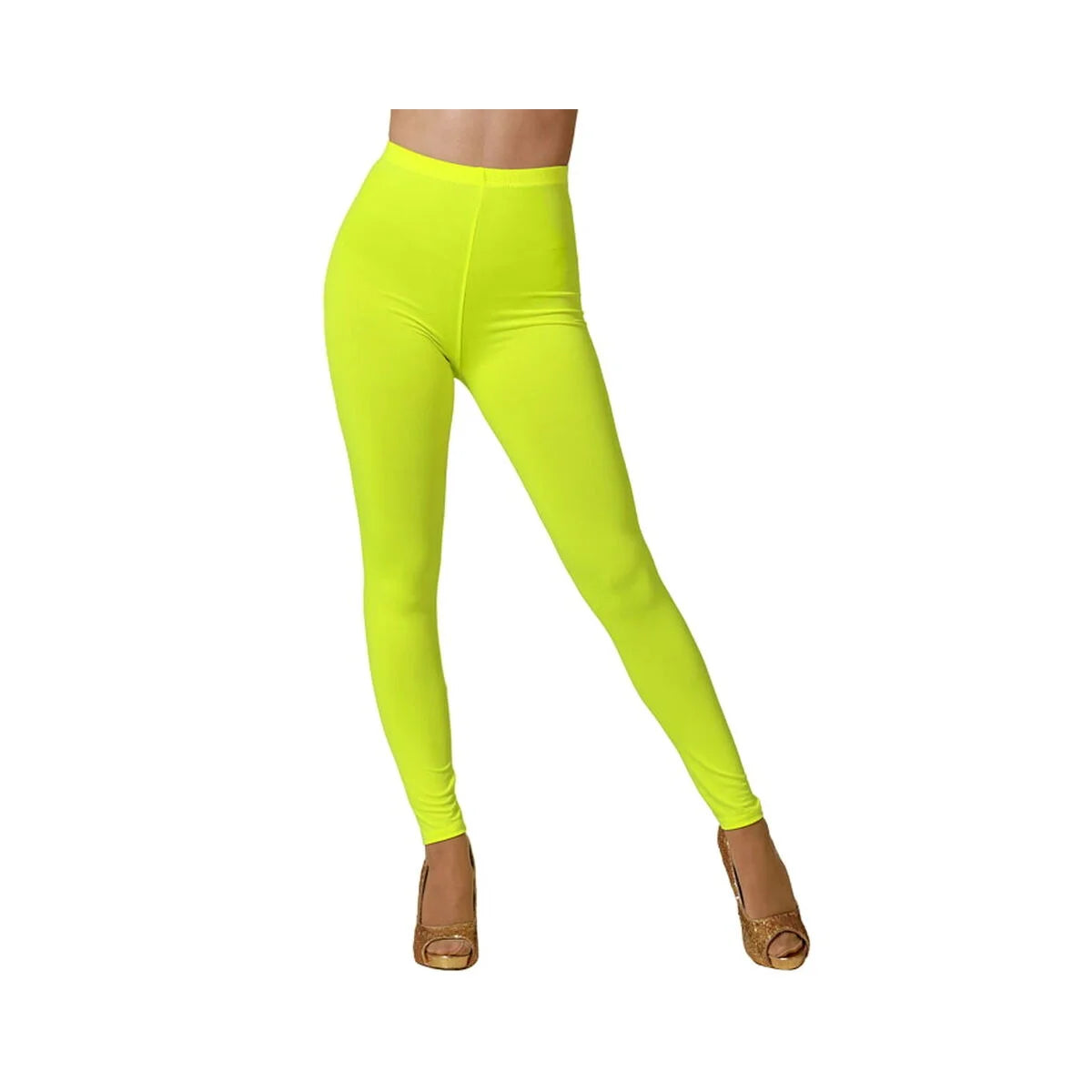 Neon-gelbe Damen-Leggings mit hohem Bund am Model