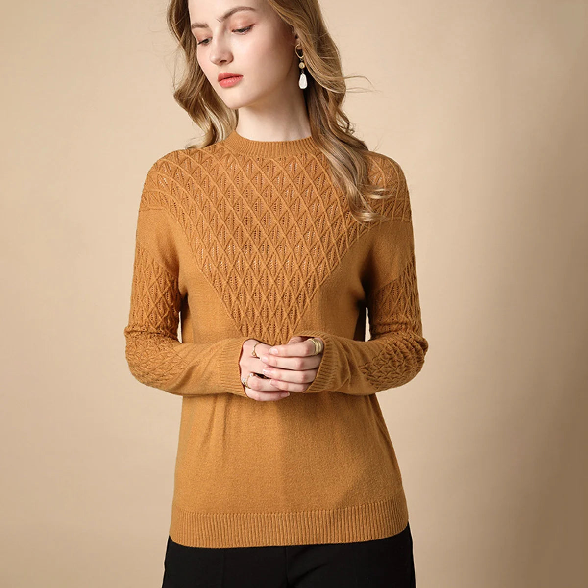 Damen Lochstrickpullover mit Stehkragen