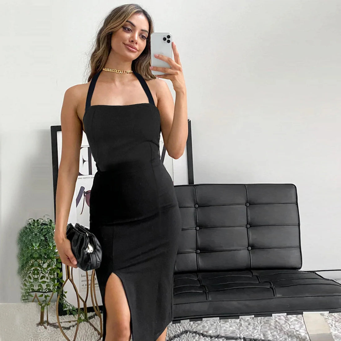 Damen Neckholder-Kleid rückenfrei – Detailansicht 5