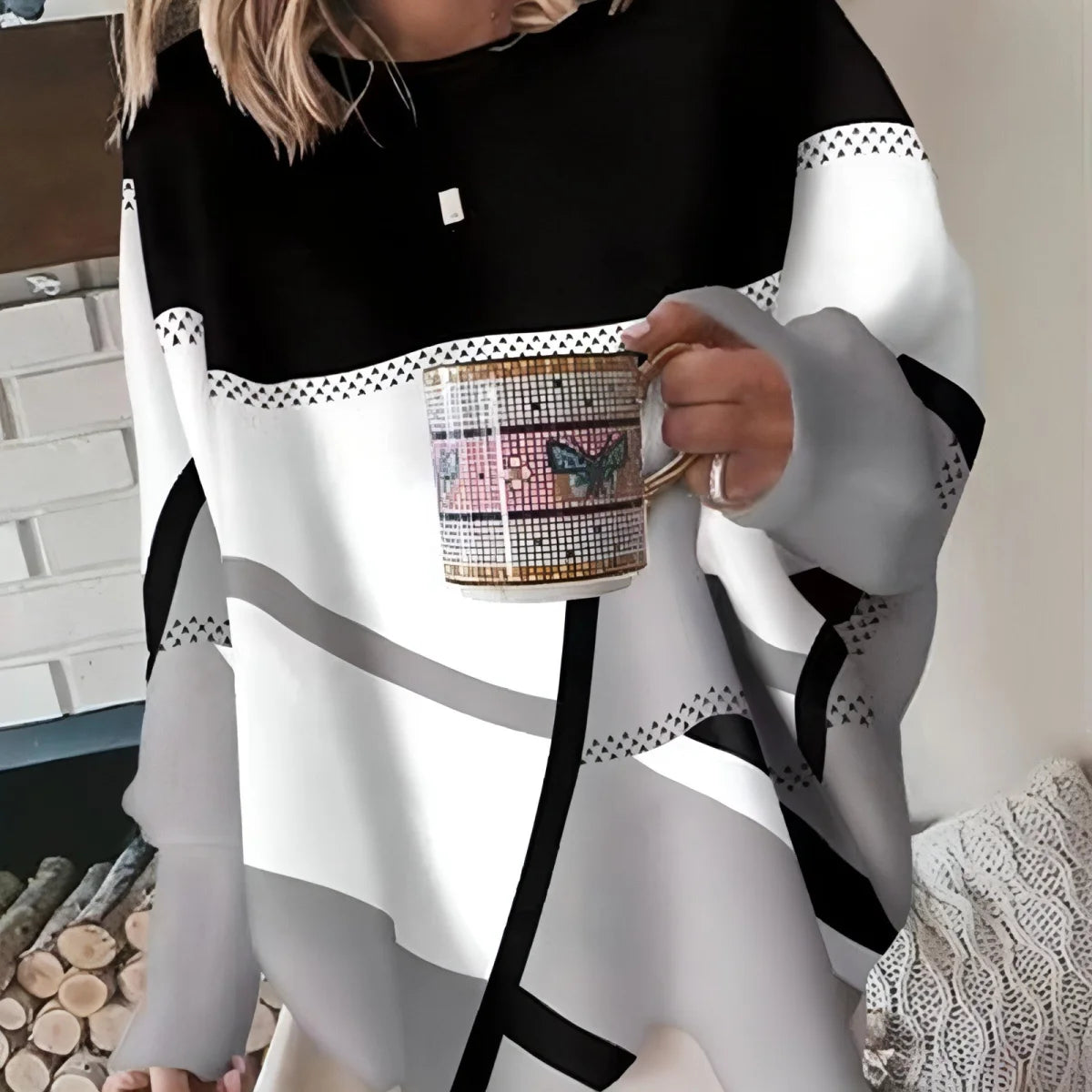 Damen Print-Longsleeve mit Rundhals – Produktansicht 2
