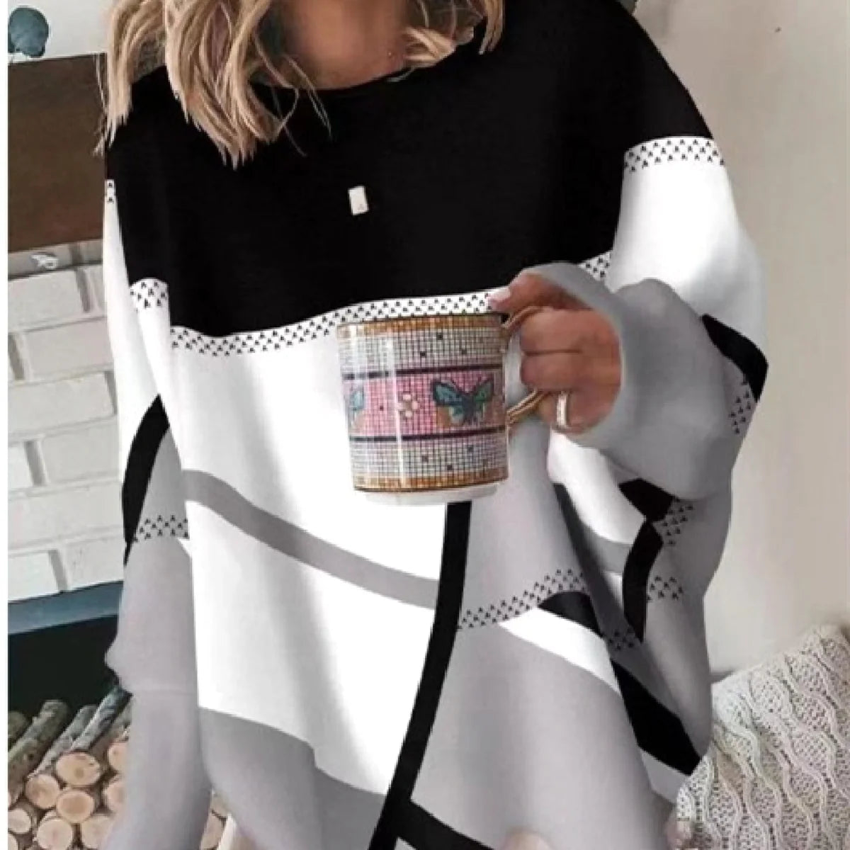 Damen Print-Longsleeve mit Rundhals
