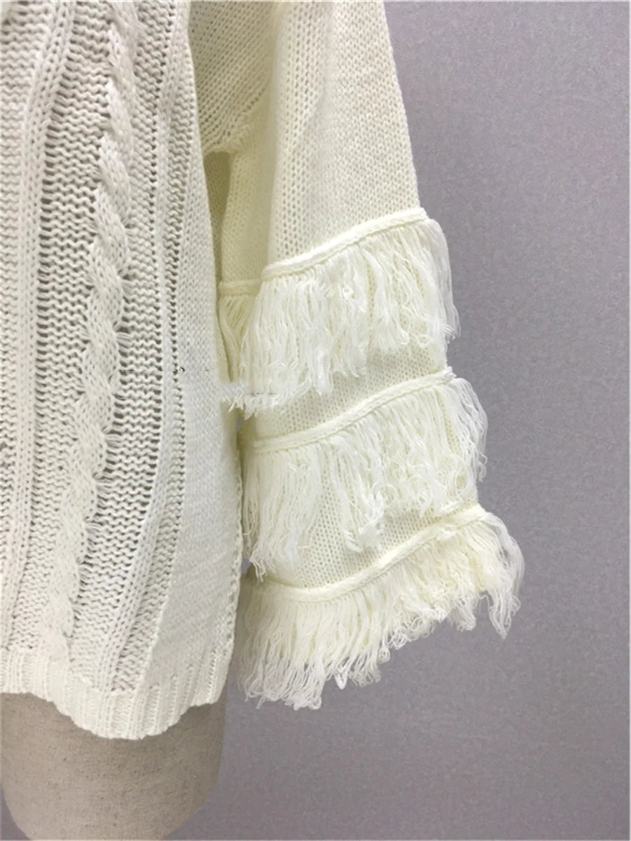 Damen Pullover mit Fransen, locker geschnitten – Detailansicht 3