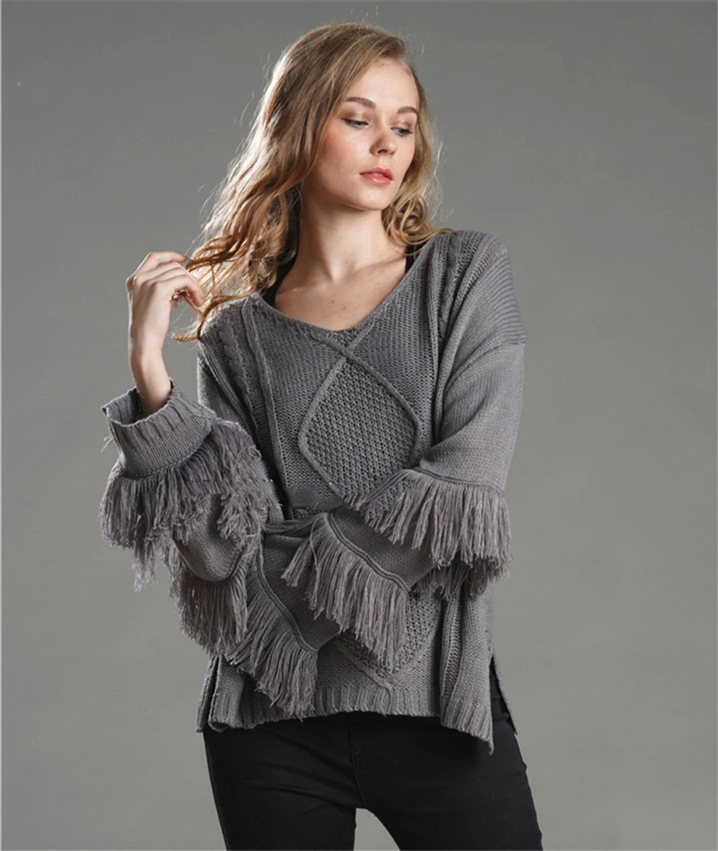Damen Pullover mit Fransen, locker geschnitten – Produktansicht 4