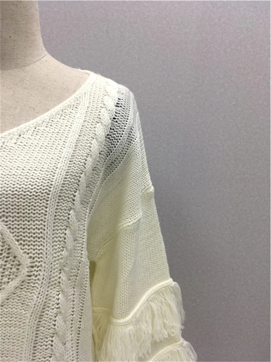 Damen Pullover mit Fransen, locker geschnitten – Detailansicht 4