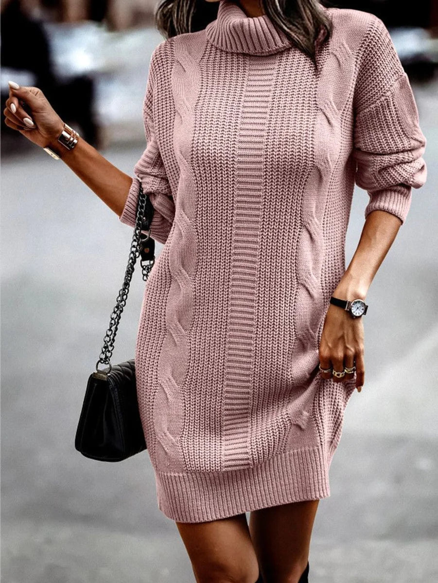 Damen Rollkragen-Strickkleid figurbetont – Detailansicht 4