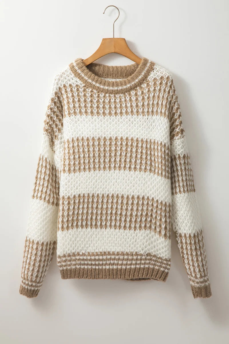 Damen Streifenpullover Braun, locker geschnitten – Detailansicht 3