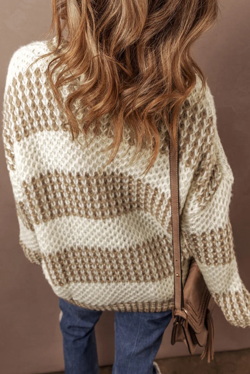 Damen Streifenpullover Braun, locker geschnitten – Produktansicht 2