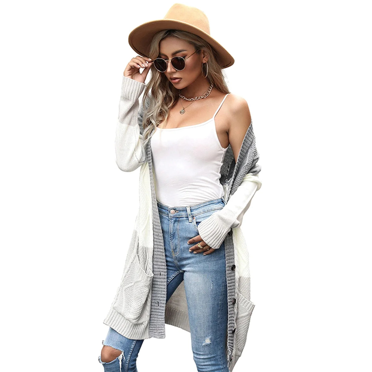 Damen Strick-Cardigan in Hellgrau